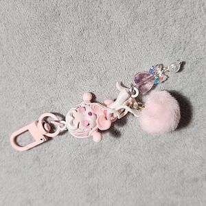 Cute Skullpanda Keychain with Pom Pom and Glass Beads